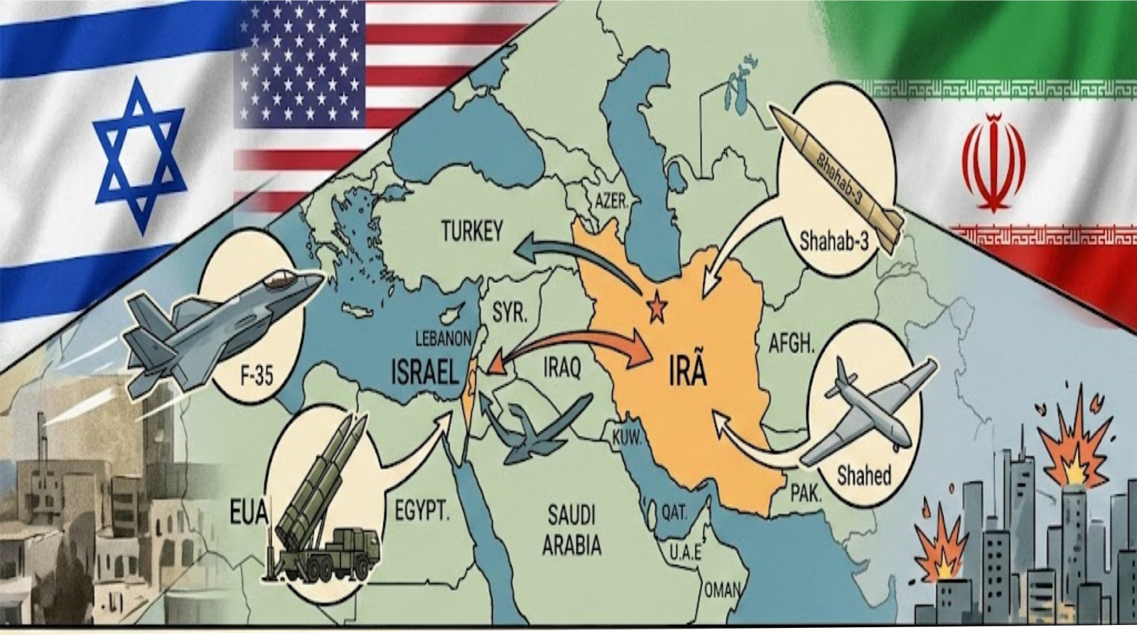 Estados Unidos e Israel lançam ataques contra o Irã; Iraque fecha espaço aéreo e tensão aumenta no Oriente Médio