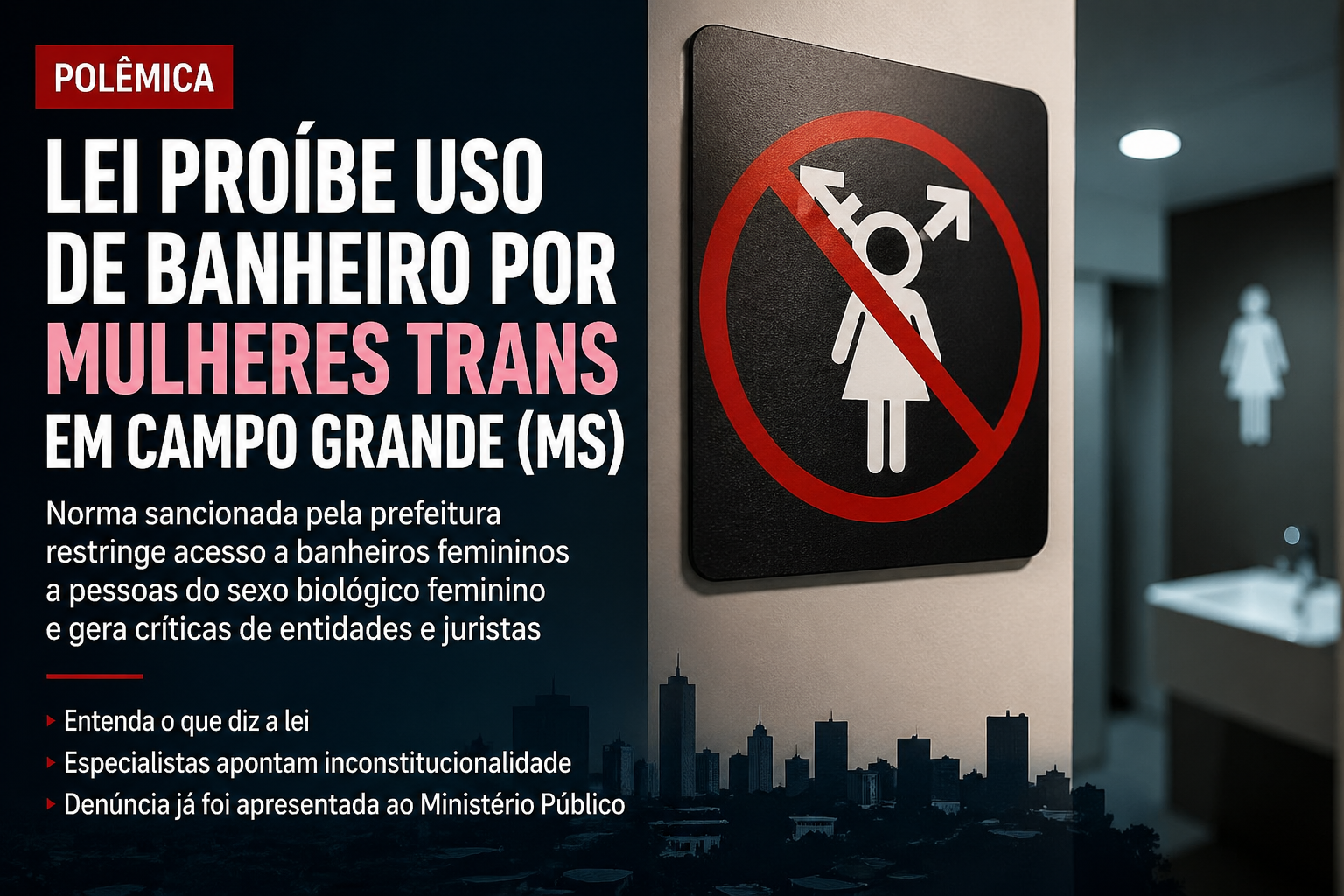 Lei proíbe uso de banheiro por mulheres trans em Campo Grande (MS)